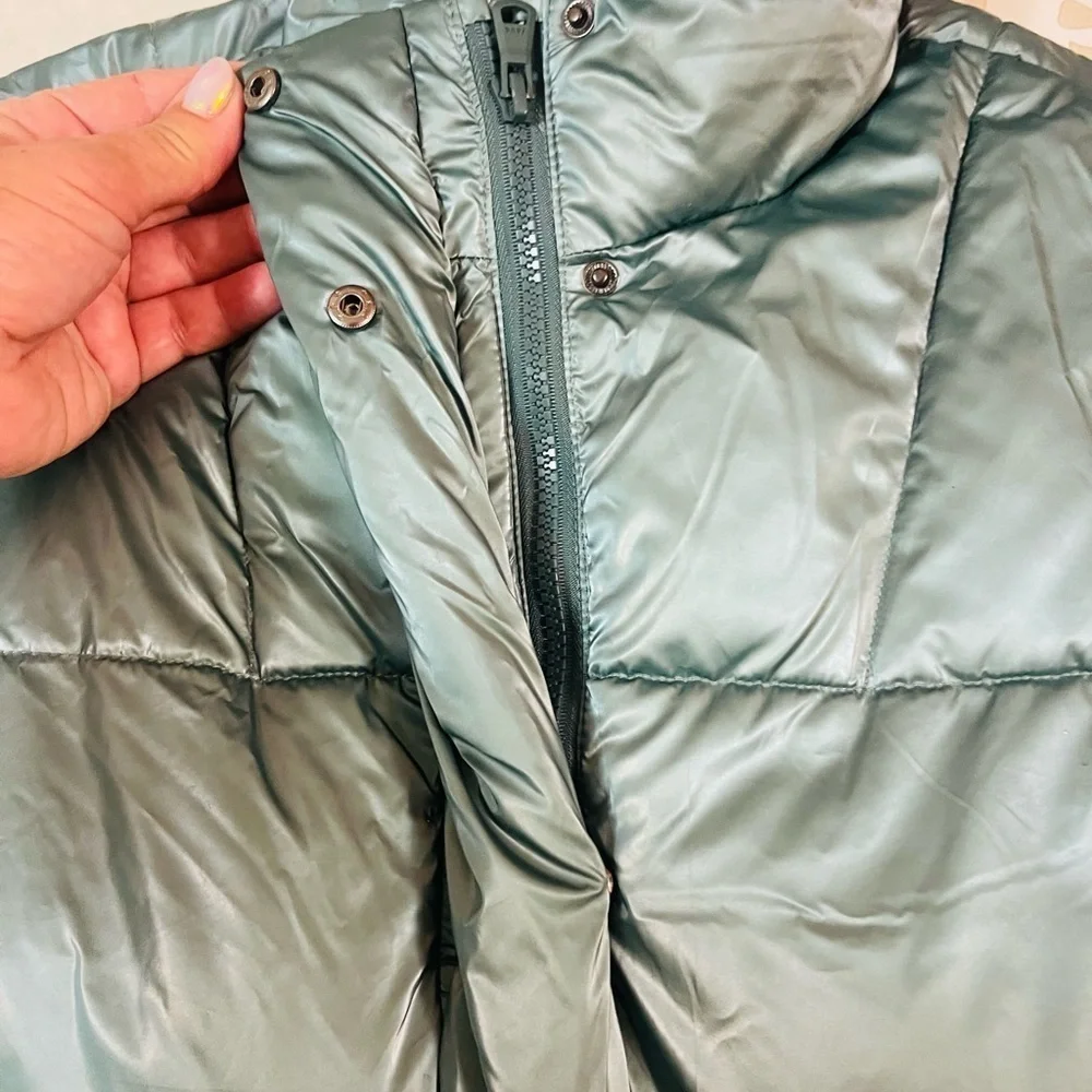Zara Green Clover Metallic Waterproof Puffer Jacket Size 9 134 Cm Zip Coat